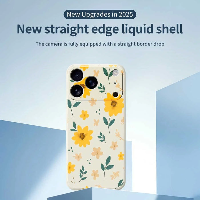 For iPhone 18 Pro Max / 17 Pro Max Case Yellow Floral and Leaves Pattern Printing Straight Edge TPU Phone Back Cover - Beige - 3