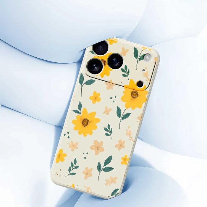 For iPhone 18 Pro Max / 17 Pro Max Case Yellow Floral and Leaves Pattern Printing Straight Edge TPU Phone Back Cover - Beige - 5
