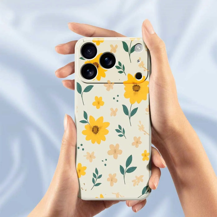For iPhone 18 Pro Max / 17 Pro Max Case Yellow Floral and Leaves Pattern Printing Straight Edge TPU Phone Back Cover - Beige - 6