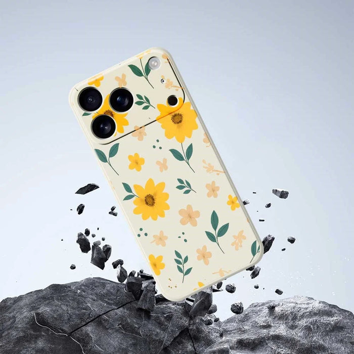 For iPhone 18 Pro Max / 17 Pro Max Case Yellow Floral and Leaves Pattern Printing Straight Edge TPU Phone Back Cover - Beige - 7