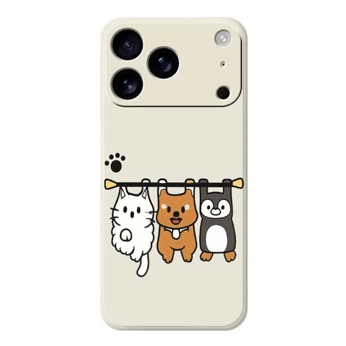 For iPhone 18 Pro Max / 17 Pro Max Case Three Animal Dolls Pattern Printing Straight Edge TPU Phone Back Cover - Beige - 1