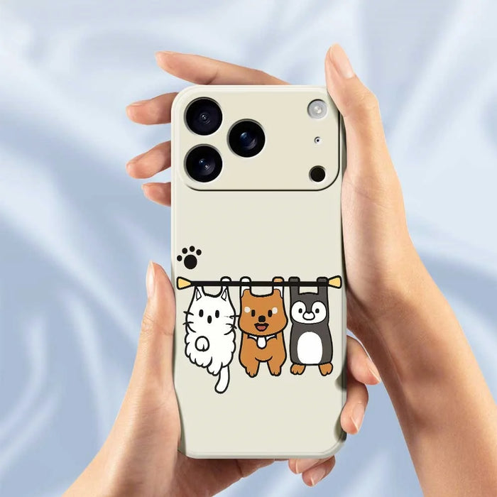 For iPhone 18 Pro Max / 17 Pro Max Case Three Animal Dolls Pattern Printing Straight Edge TPU Phone Back Cover - Beige - 6