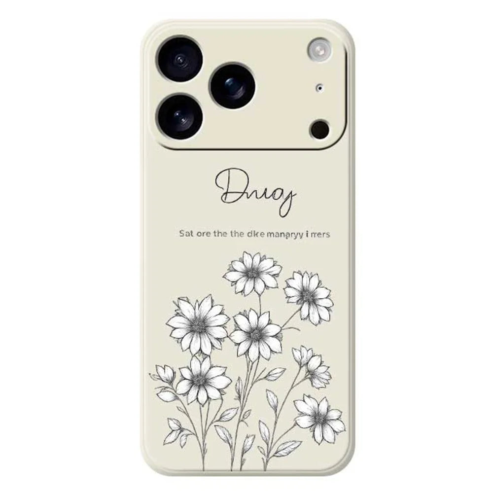 For iPhone 18 Pro Max / 17 Pro Max Case Sketch Flowers Pattern Printing Straight Edge TPU Phone Back Cover - Beige - 1