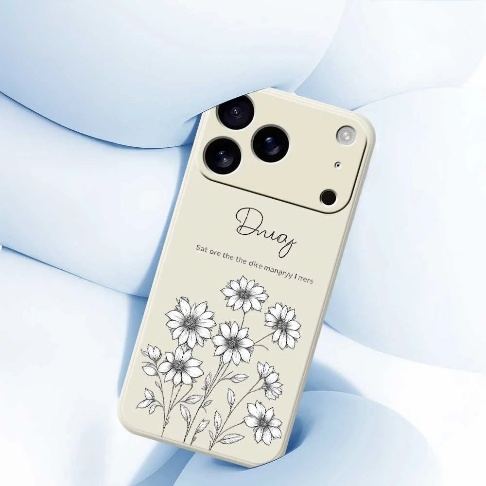 For iPhone 18 Pro Max / 17 Pro Max Case Sketch Flowers Pattern Printing Straight Edge TPU Phone Back Cover - Beige - 5