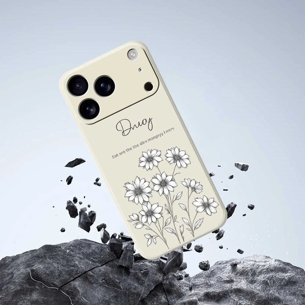 For iPhone 18 Pro Max / 17 Pro Max Case Sketch Flowers Pattern Printing Straight Edge TPU Phone Back Cover - Beige - 7