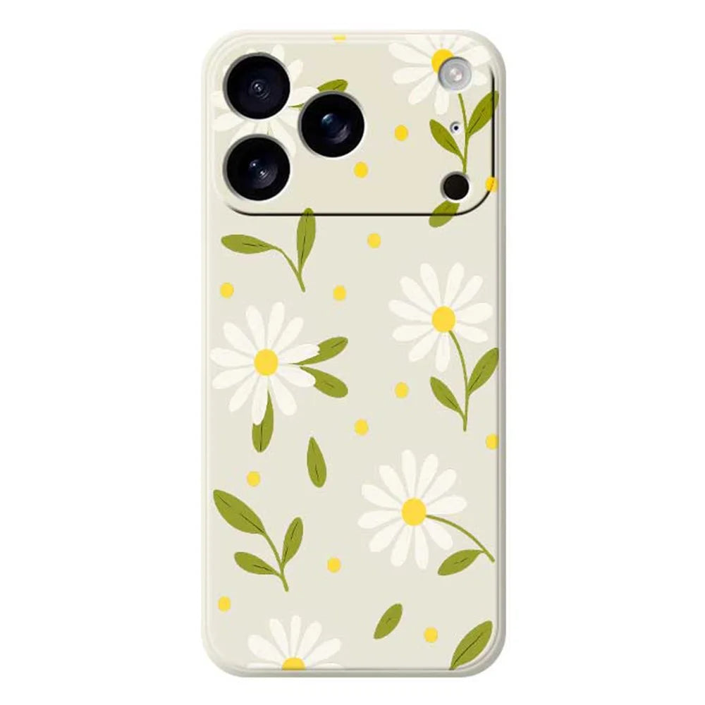 For iPhone 18 Pro Max / 17 Pro Max Case White Flowers Green Leaves Pattern Printing Straight Edge TPU Phone Back Cover - Beige - 1