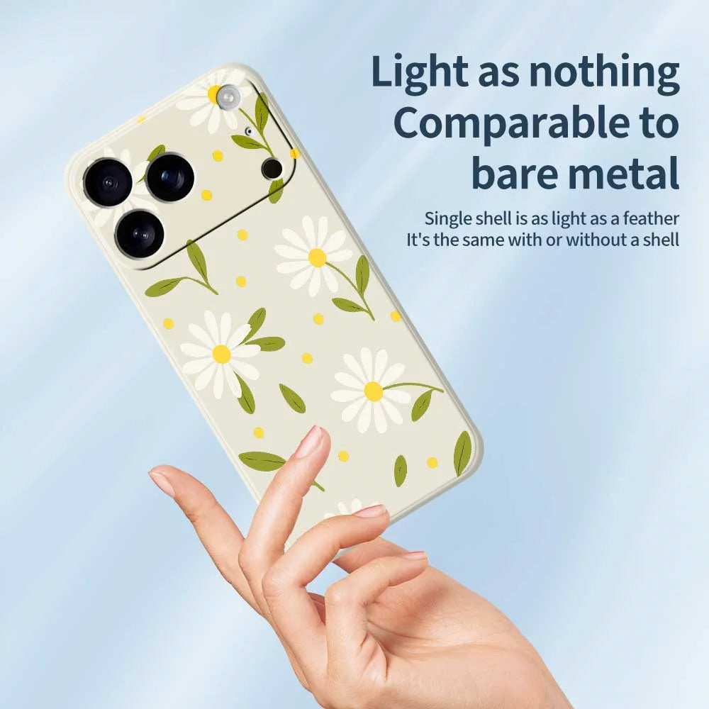 For iPhone 18 Pro Max / 17 Pro Max Case White Flowers Green Leaves Pattern Printing Straight Edge TPU Phone Back Cover - Beige - 4