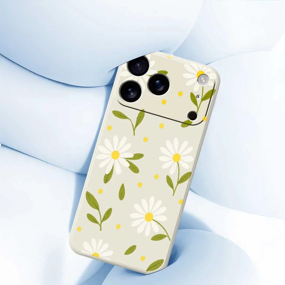 For iPhone 18 Pro Max / 17 Pro Max Case White Flowers Green Leaves Pattern Printing Straight Edge TPU Phone Back Cover - Beige - 5