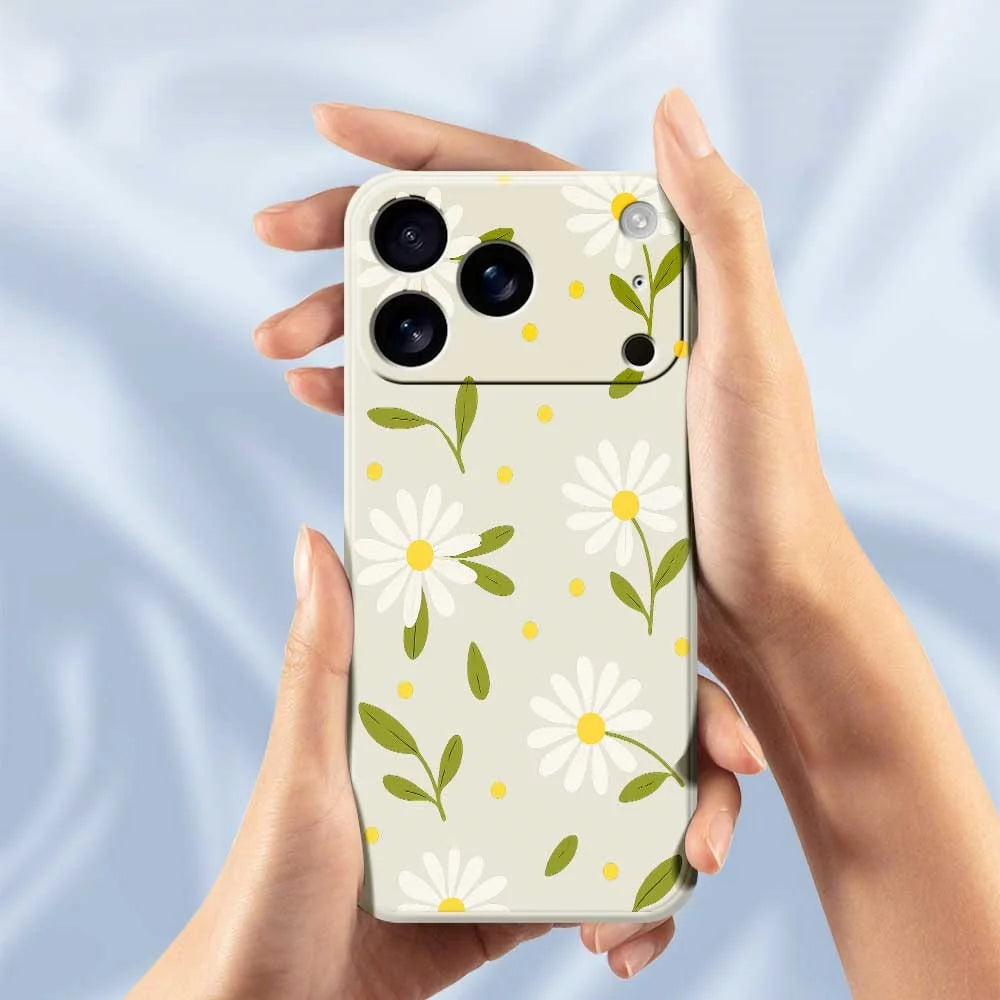 For iPhone 18 Pro Max / 17 Pro Max Case White Flowers Green Leaves Pattern Printing Straight Edge TPU Phone Back Cover - Beige - 6