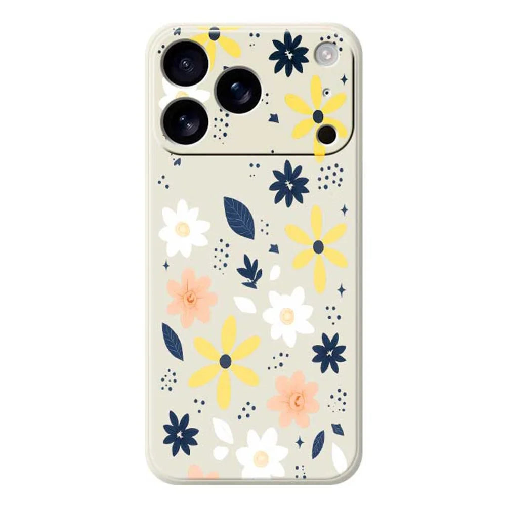 For iPhone 18 Pro Max / 17 Pro Max Case Colorful Floral Blue Leaves Pattern Printing Straight Edge TPU Phone Back Cover - Beige - 1