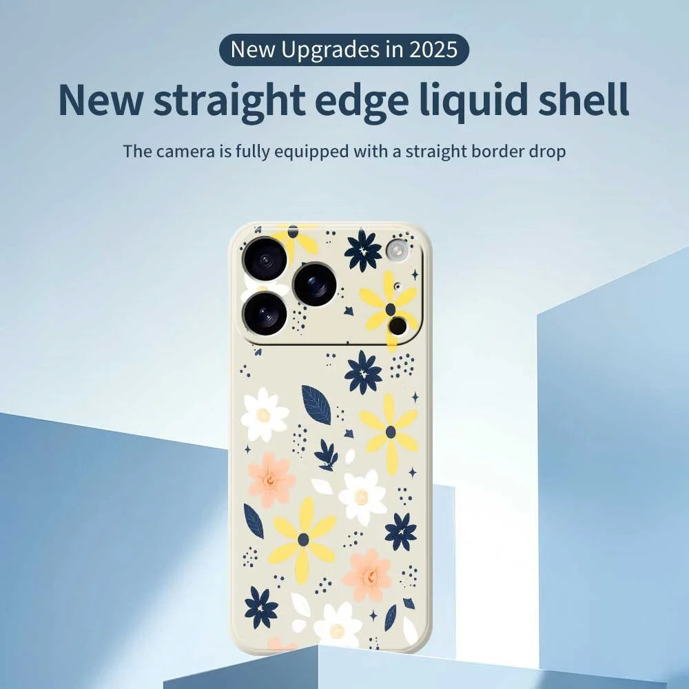 For iPhone 18 Pro Max / 17 Pro Max Case Colorful Floral Blue Leaves Pattern Printing Straight Edge TPU Phone Back Cover - Beige - 3