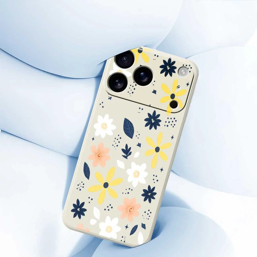 For iPhone 18 Pro Max / 17 Pro Max Case Colorful Floral Blue Leaves Pattern Printing Straight Edge TPU Phone Back Cover - Beige - 5