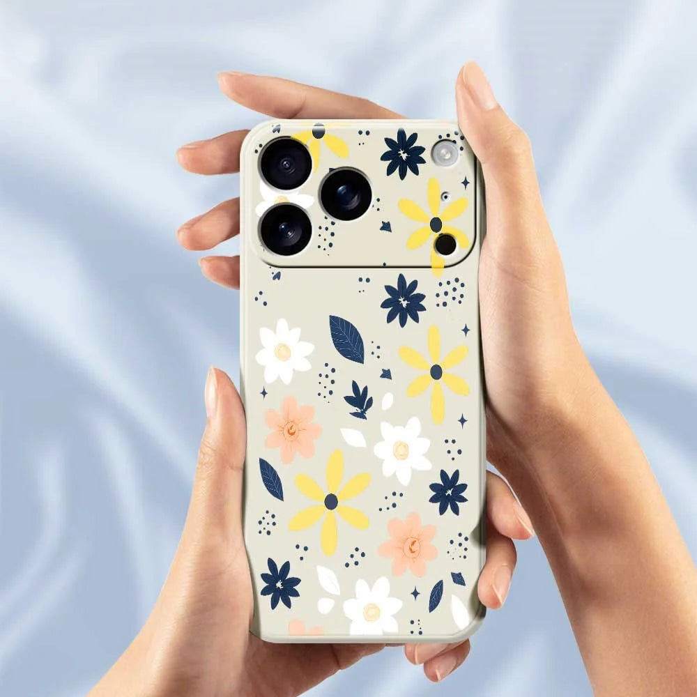 For iPhone 18 Pro Max / 17 Pro Max Case Colorful Floral Blue Leaves Pattern Printing Straight Edge TPU Phone Back Cover - Beige - 6