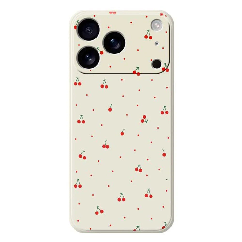 For iPhone 18 Pro Max / 17 Pro Max Case Red Cherry Pattern Printing Straight Edge TPU Phone Back Cover - Beige - 1