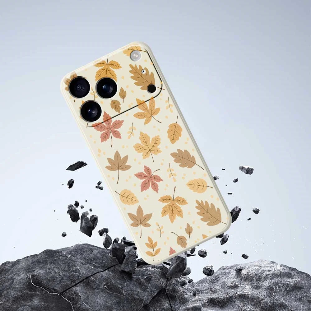 For iPhone 18 Pro Max / 17 Pro Max Case Leaves Pattern Printing Straight Edge TPU Phone Back Cover - Beige - 7