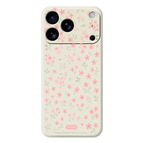 For iPhone 18 Pro Max / 17 Pro Max Case Pink Small Flowers Pattern Printing Straight Edge TPU Phone Back Cover - Beige - 1