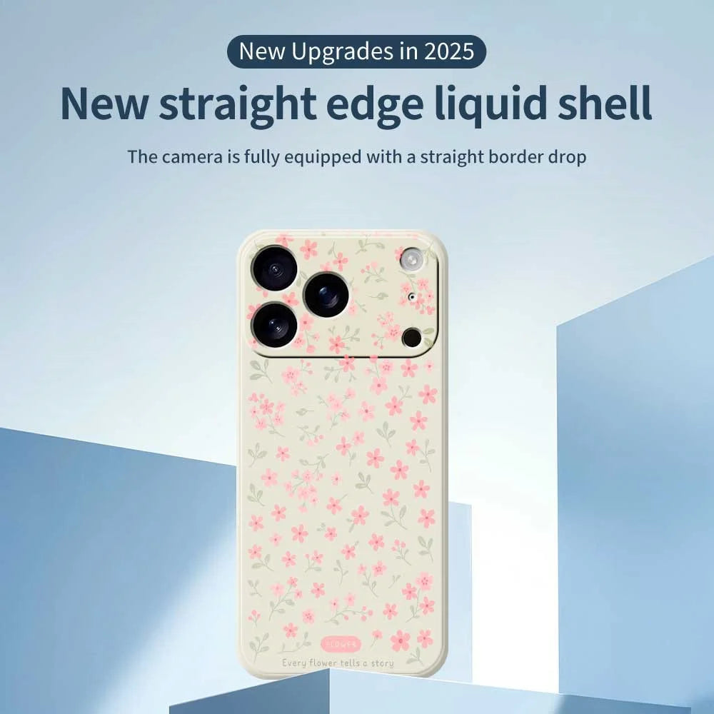 For iPhone 18 Pro Max / 17 Pro Max Case Pink Small Flowers Pattern Printing Straight Edge TPU Phone Back Cover - Beige - 3