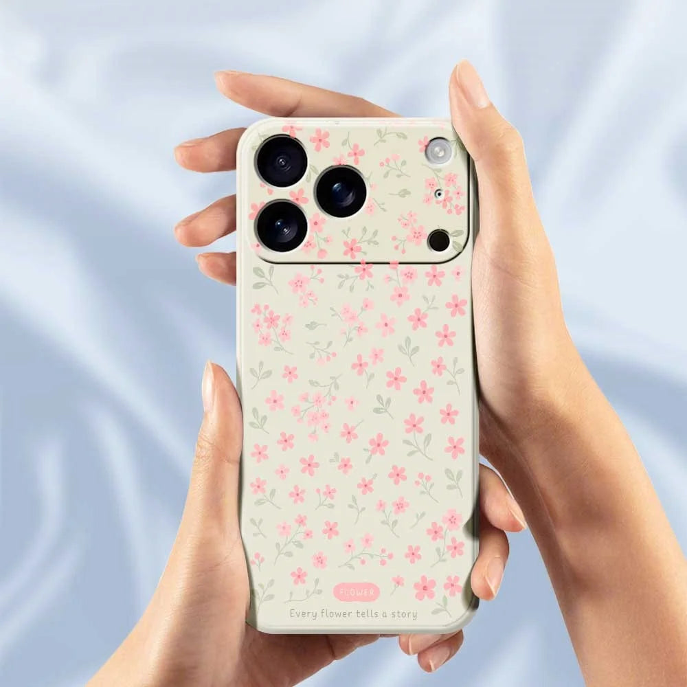 For iPhone 18 Pro Max / 17 Pro Max Case Pink Small Flowers Pattern Printing Straight Edge TPU Phone Back Cover - Beige - 6