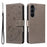 For Samsung Galaxy S25 FE Leather Wallet Case Cat Bee Pattern Phone Cover Stand - Grey - 1
