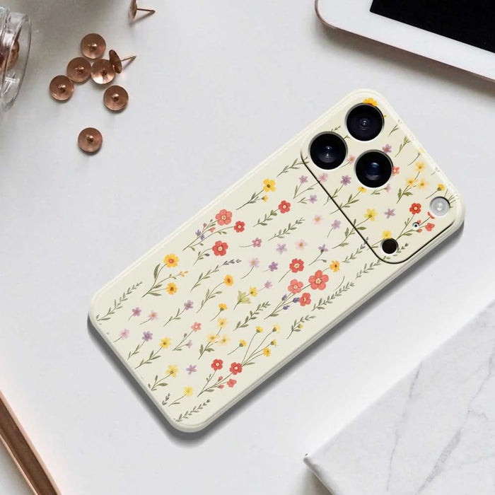 For iPhone 18 Pro Max / 17 Pro Max Case Flowers and Grass Pattern Printing Straight Edge TPU Phone Back Cover - Beige - 6