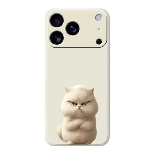 For iPhone 18 Pro Max / 17 Pro Max Case Angry Cat Pattern Printing Straight Edge TPU Phone Back Cover - Beige - 1