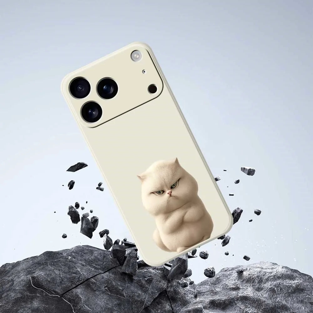 For iPhone 18 Pro Max / 17 Pro Max Case Angry Cat Pattern Printing Straight Edge TPU Phone Back Cover - Beige - 7