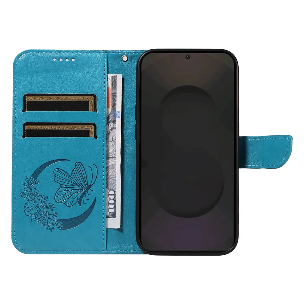 For Samsung Galaxy S25 FE Case Butterfly Pattern PU Leather Folio Flip Phone Cover -  Blue - 2
