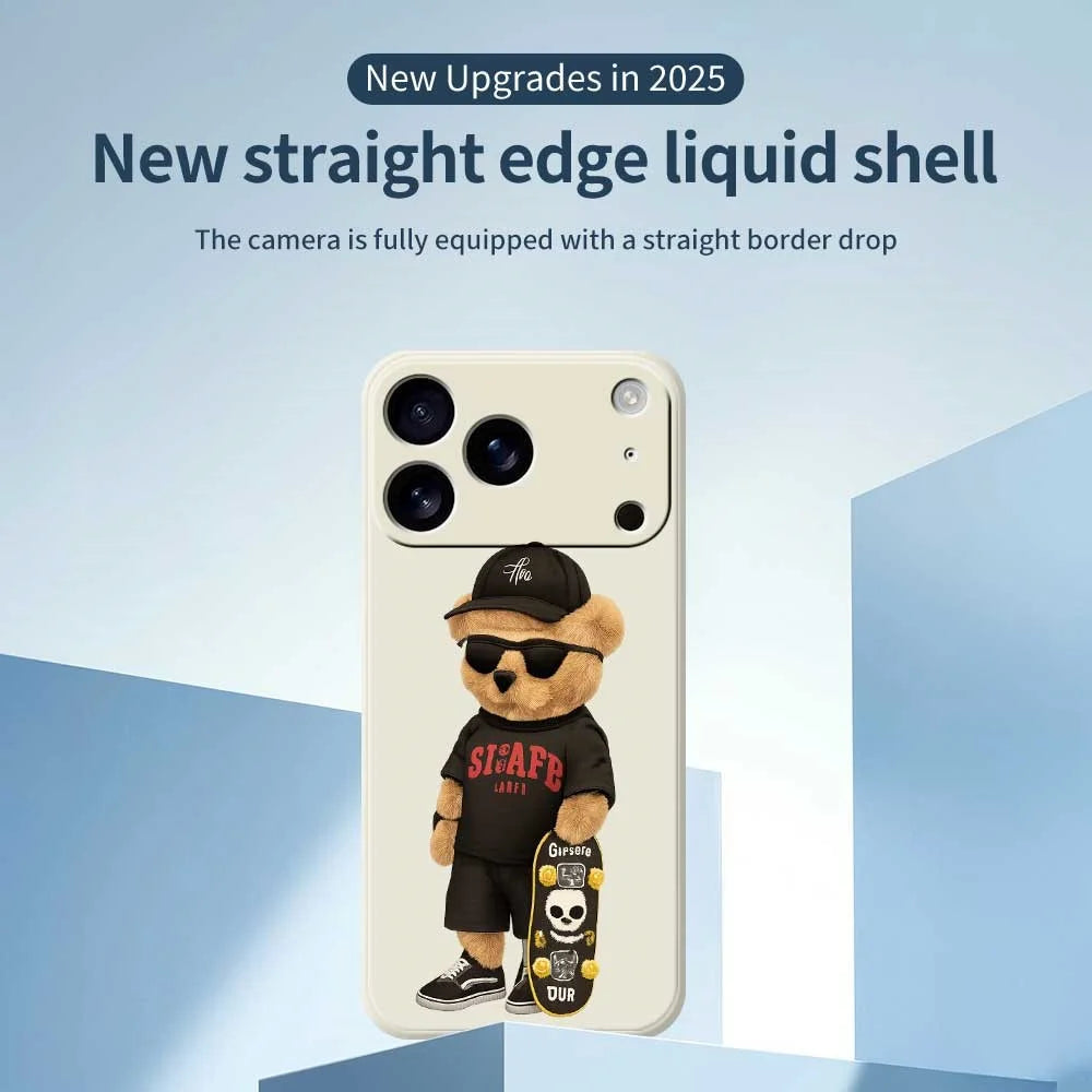For iPhone 18 Pro Max / 17 Pro Max Case Cool Bear Pattern Printing Straight Edge TPU Phone Back Cover - Beige - 3