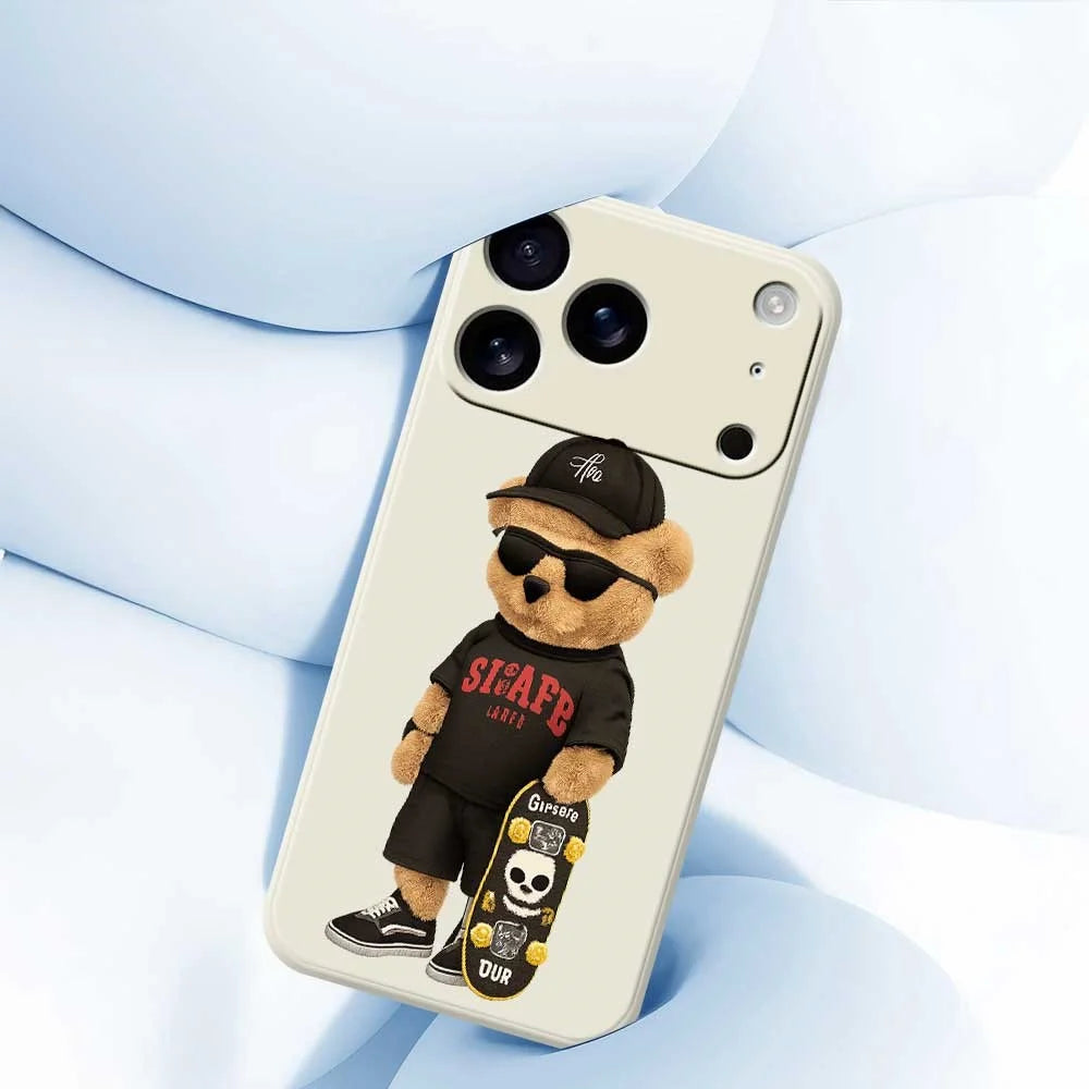 For iPhone 18 Pro Max / 17 Pro Max Case Cool Bear Pattern Printing Straight Edge TPU Phone Back Cover - Beige - 5