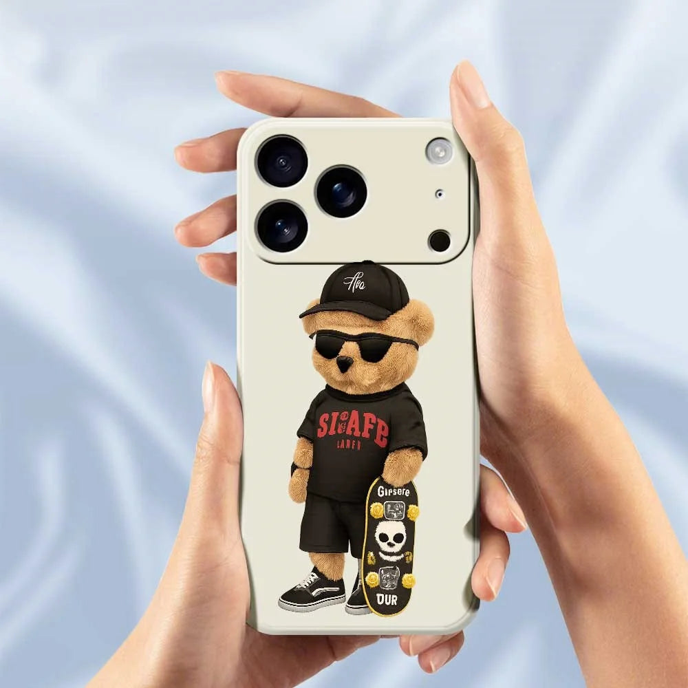 For iPhone 18 Pro Max / 17 Pro Max Case Cool Bear Pattern Printing Straight Edge TPU Phone Back Cover - Beige - 6