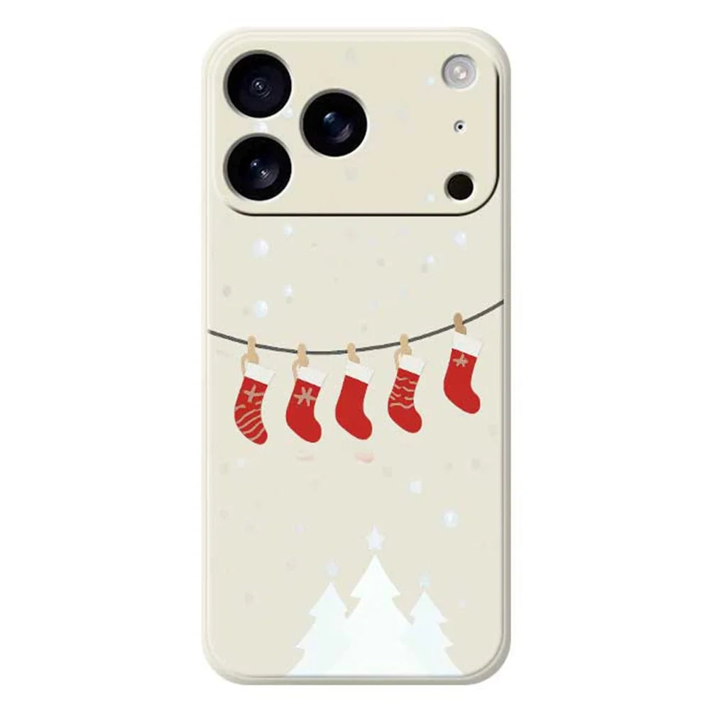 For iPhone 18 Pro / 17 Pro Case Christmas Stockings Pattern Printing Straight Edge TPU Phone Back Cover - Beige - 1
