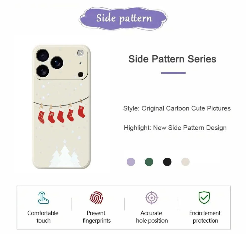 For iPhone 18 Pro / 17 Pro Case Christmas Stockings Pattern Printing Straight Edge TPU Phone Back Cover - Beige - 2