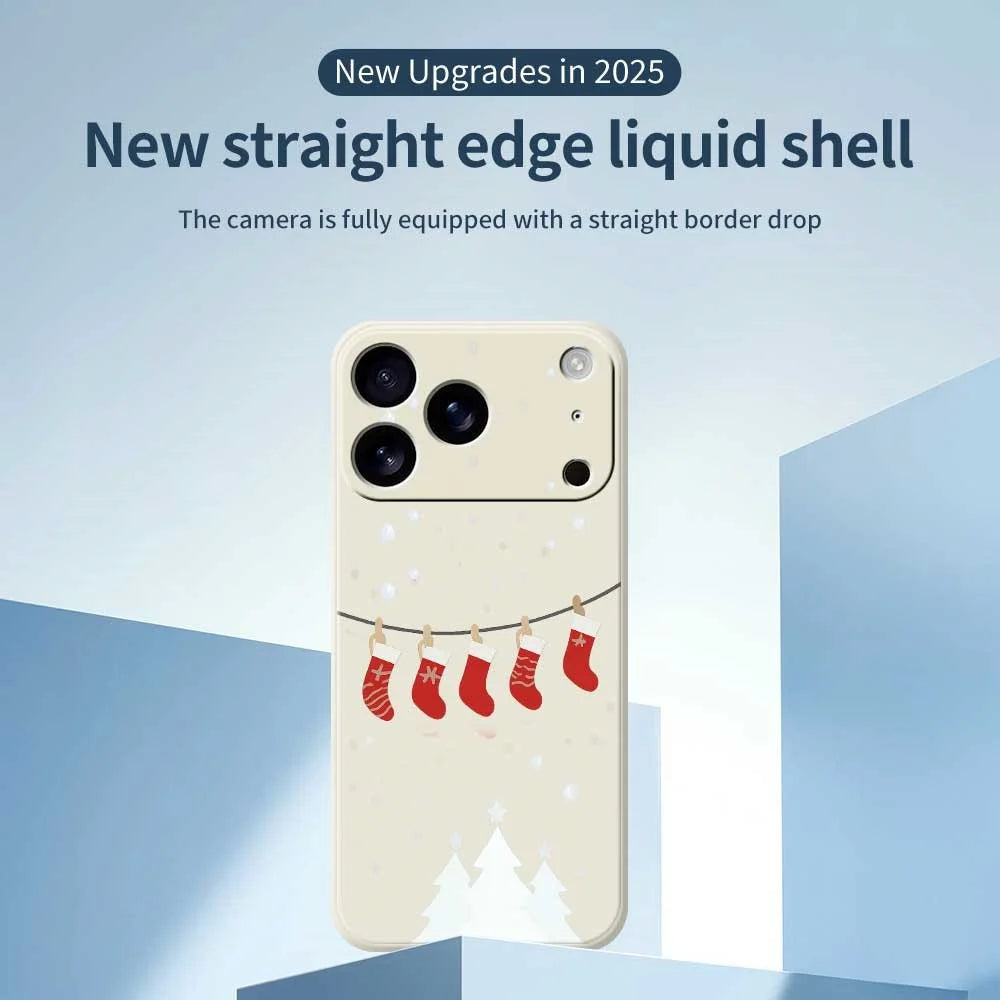 For iPhone 18 Pro / 17 Pro Case Christmas Stockings Pattern Printing Straight Edge TPU Phone Back Cover - Beige - 3