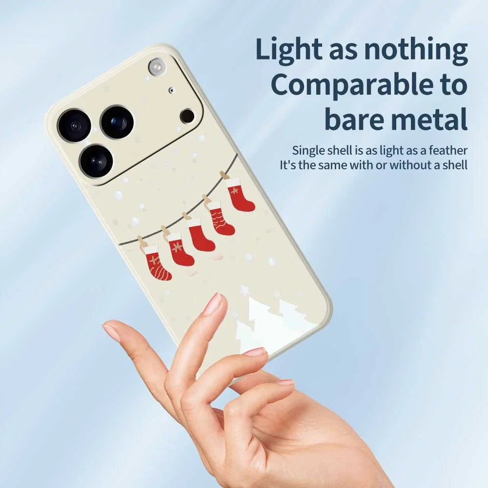 For iPhone 18 Pro / 17 Pro Case Christmas Stockings Pattern Printing Straight Edge TPU Phone Back Cover - Beige - 4
