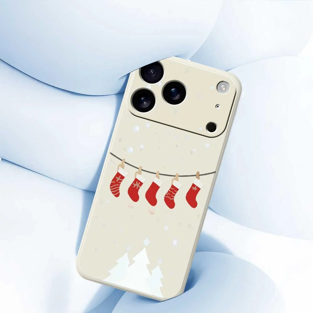 For iPhone 18 Pro / 17 Pro Case Christmas Stockings Pattern Printing Straight Edge TPU Phone Back Cover - Beige - 5