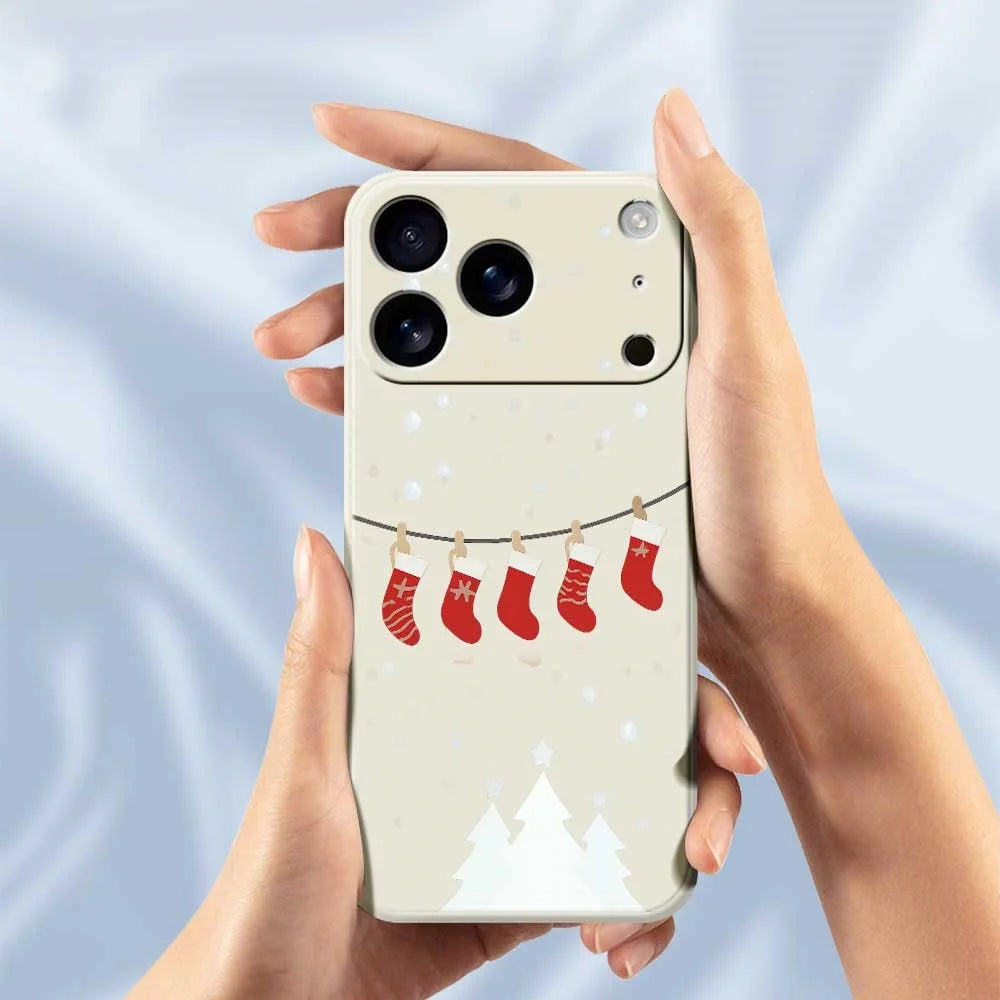 For iPhone 18 Pro / 17 Pro Case Christmas Stockings Pattern Printing Straight Edge TPU Phone Back Cover - Beige - 6