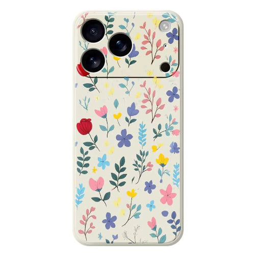 For iPhone 18 Pro / 17 Pro Case Colorful Flower Branches Pattern Printing Straight Edge TPU Phone Back Cover - Beige - 1