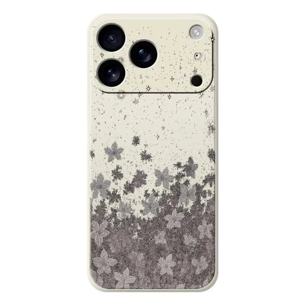 For iPhone 18 Pro / 17 Pro Case Grey Flowers Pattern Printing Straight Edge TPU Phone Back Cover - Beige - 1