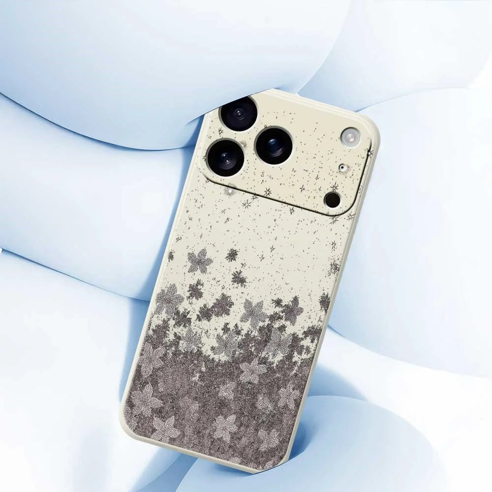 For iPhone 18 Pro / 17 Pro Case Grey Flowers Pattern Printing Straight Edge TPU Phone Back Cover - Beige - 5