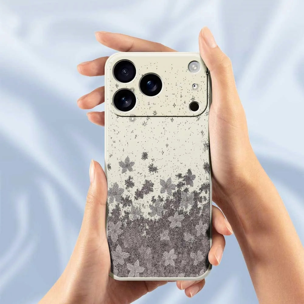 For iPhone 18 Pro / 17 Pro Case Grey Flowers Pattern Printing Straight Edge TPU Phone Back Cover - Beige - 6
