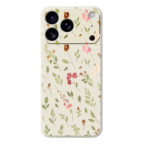 For iPhone 18 Pro / 17 Pro Case Small Flower Leaves Pattern Printing Straight Edge TPU Phone Back Cover - Beige - 1