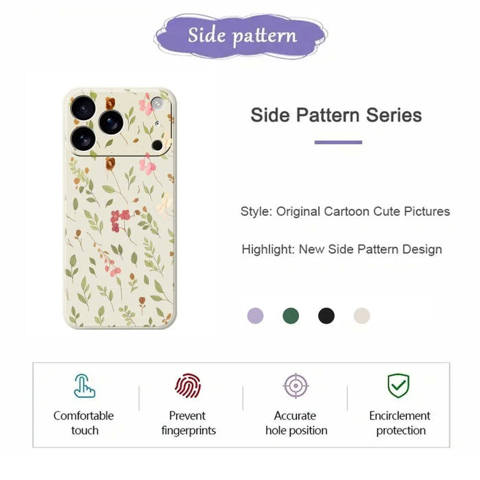 For iPhone 18 Pro / 17 Pro Case Small Flower Leaves Pattern Printing Straight Edge TPU Phone Back Cover - Beige - 2