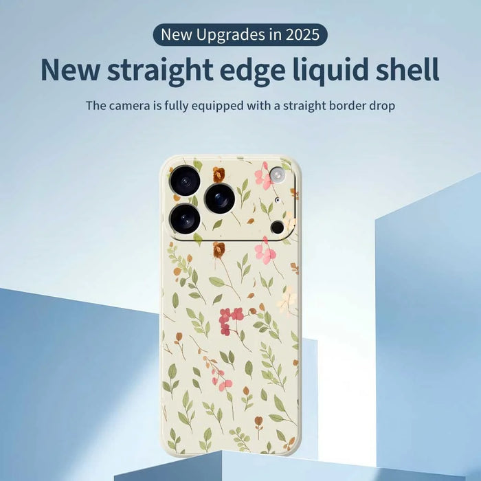 For iPhone 18 Pro / 17 Pro Case Small Flower Leaves Pattern Printing Straight Edge TPU Phone Back Cover - Beige - 3