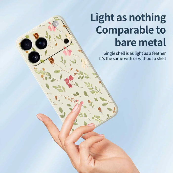 For iPhone 18 Pro / 17 Pro Case Small Flower Leaves Pattern Printing Straight Edge TPU Phone Back Cover - Beige - 4