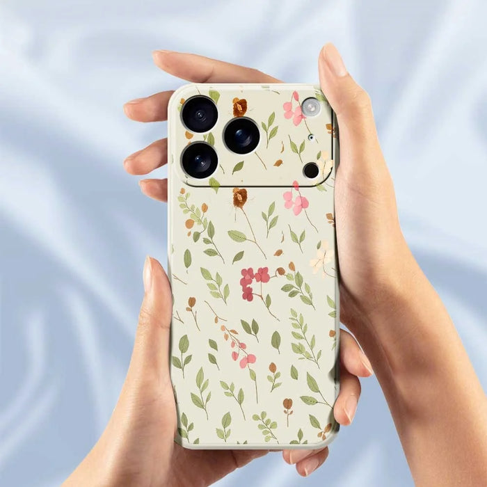 For iPhone 18 Pro / 17 Pro Case Small Flower Leaves Pattern Printing Straight Edge TPU Phone Back Cover - Beige - 6