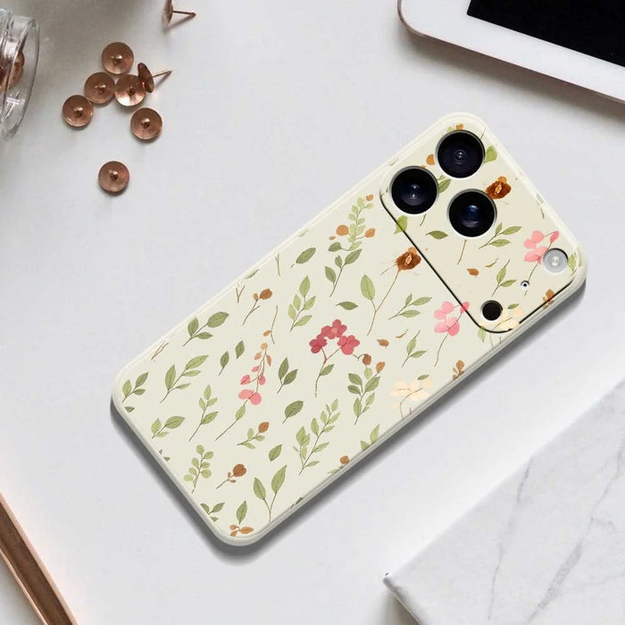 For iPhone 18 Pro / 17 Pro Case Small Flower Leaves Pattern Printing Straight Edge TPU Phone Back Cover - Beige - 7