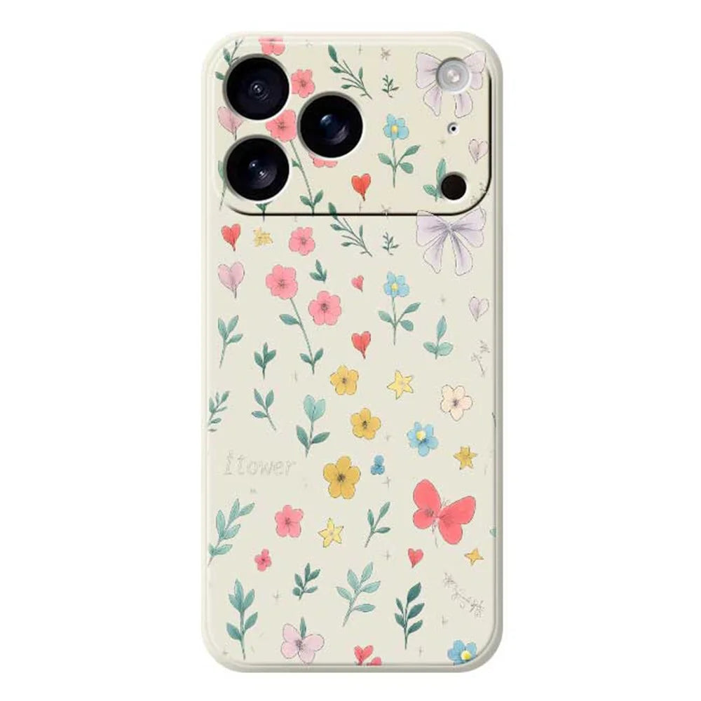 For iPhone 18 Pro / 17 Pro Case Floral Bow Pattern Printing Straight Edge TPU Phone Back Cover - Beige - 1