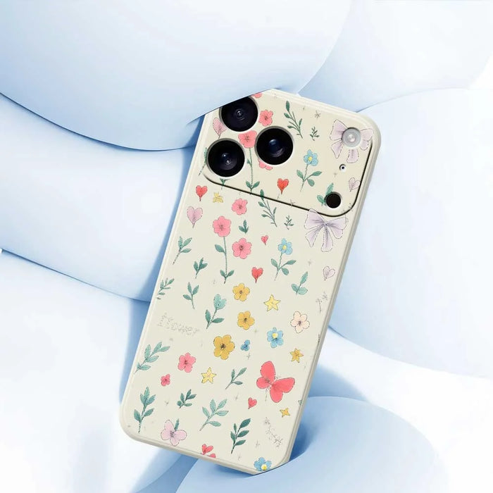 For iPhone 18 Pro / 17 Pro Case Floral Bow Pattern Printing Straight Edge TPU Phone Back Cover - Beige - 5