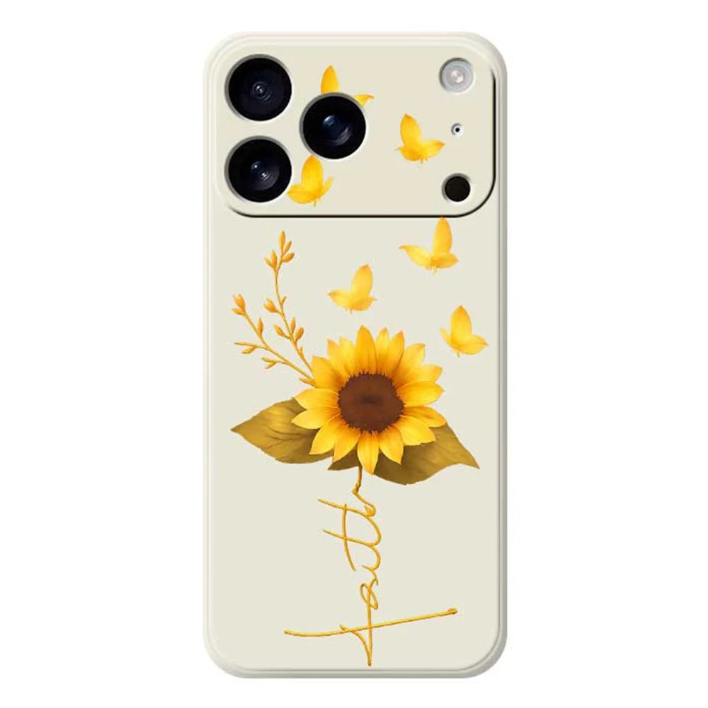 For iPhone 18 Pro / 17 Pro Case Golden Butterfly Sunflower Pattern Printing Straight Edge TPU Phone Back Cover - Beige - 1