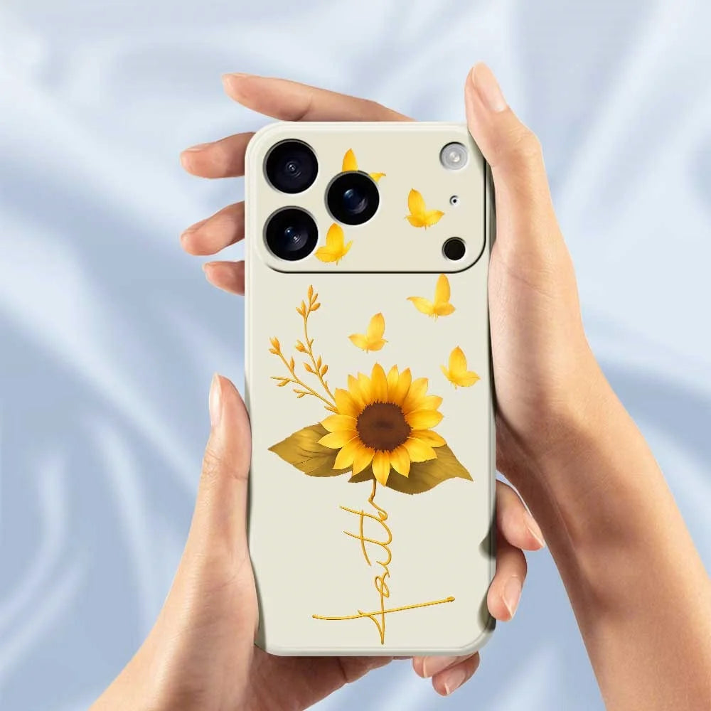For iPhone 18 Pro / 17 Pro Case Golden Butterfly Sunflower Pattern Printing Straight Edge TPU Phone Back Cover - Beige - 6